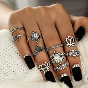 Boho Chic 10pc Midi Ring Set